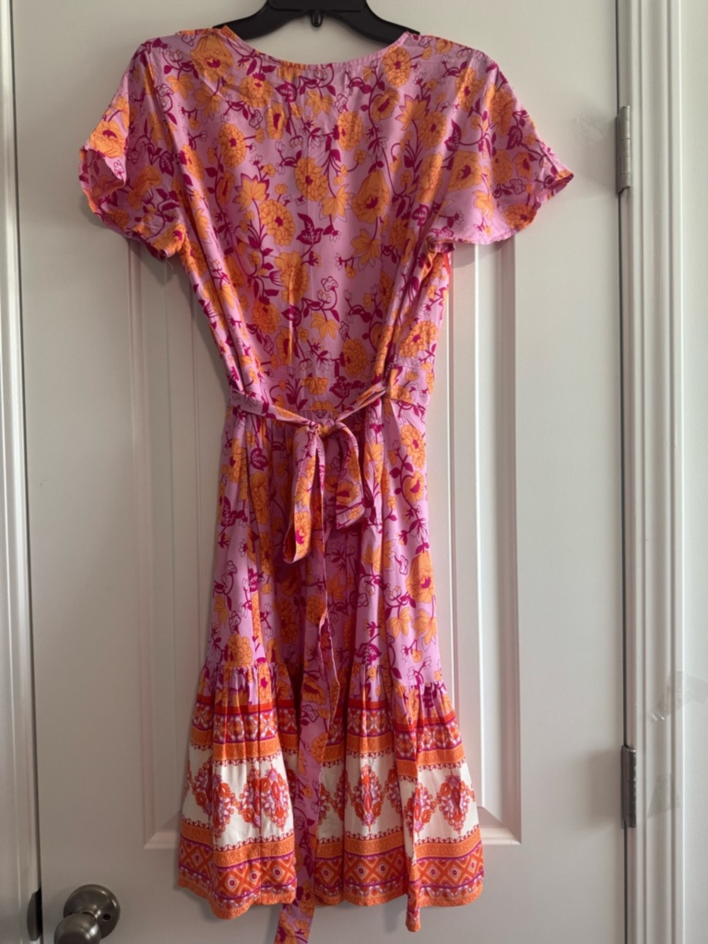 Floral Wrap Midi Dress in Pink and Orange - Picture 2 of 6